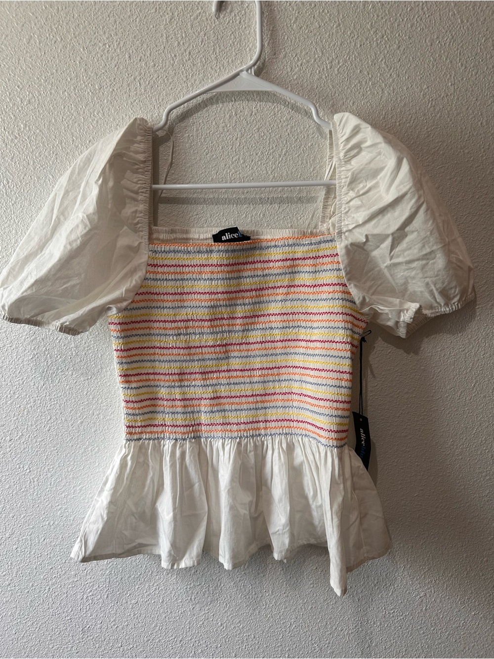 Puff Sleeve Smocked Peplum Top with Stripes